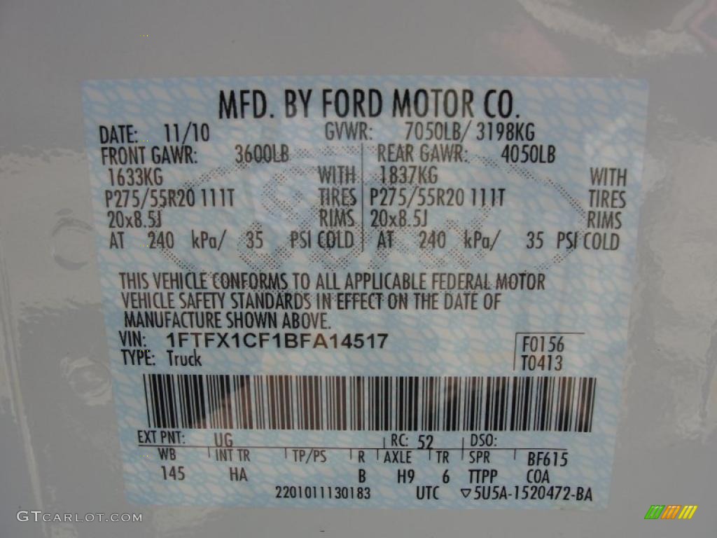 2011 Ford F150 Lariat SuperCab Info Tag Photo #44096676