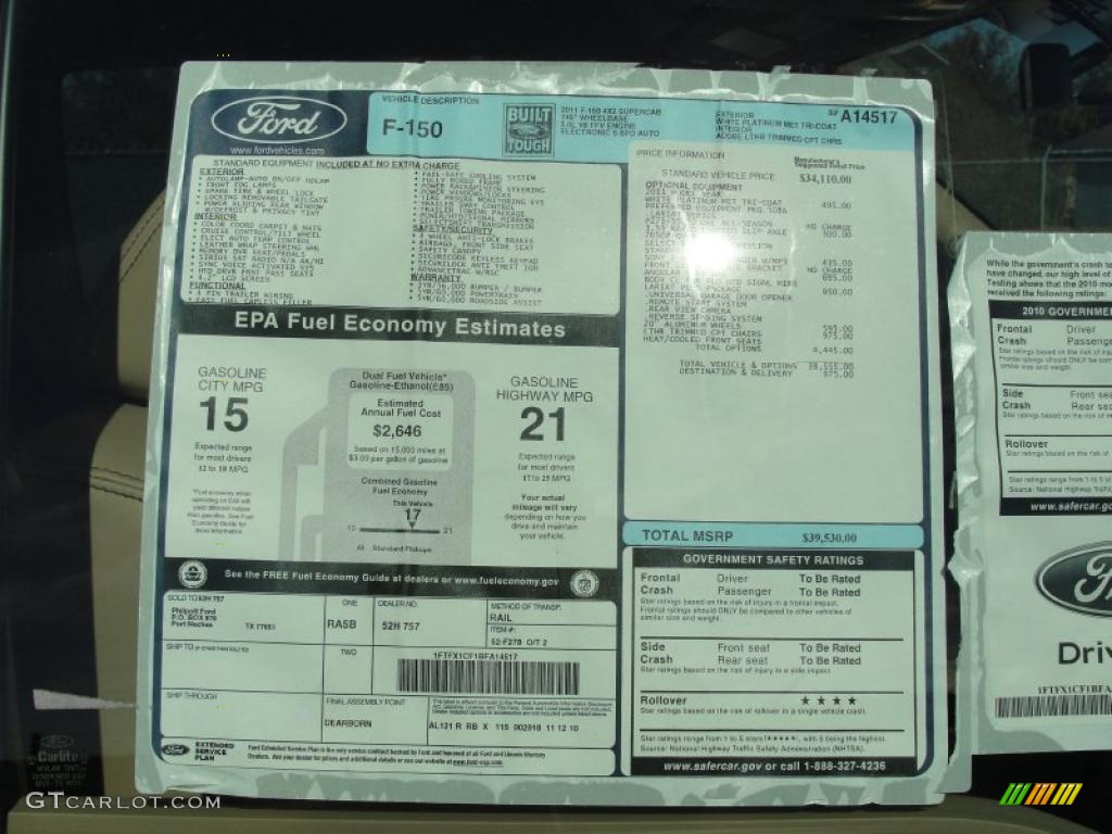 2011 Ford F150 Lariat SuperCab Window Sticker Photo #44096690