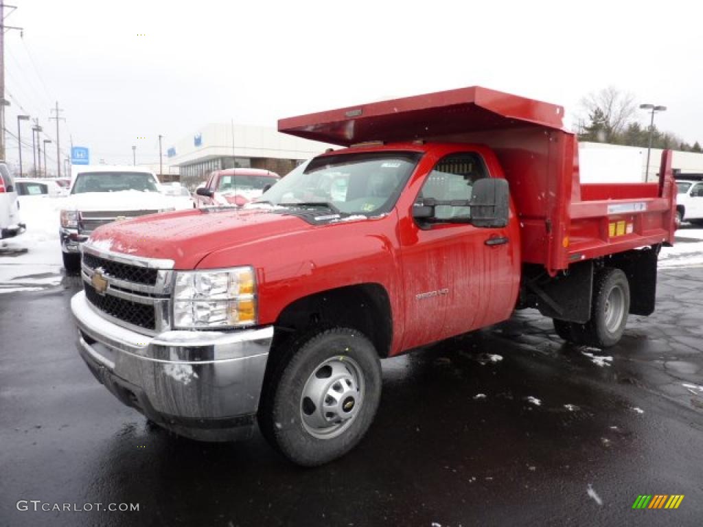 Victory Red 2011 Chevrolet Silverado 3500HD Regular Cab 4x4 Chassis Dump Truck Exterior Photo #44104681