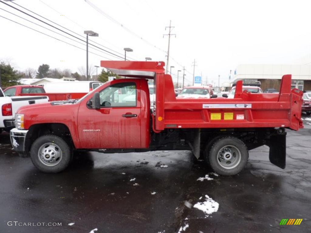 Victory Red 2011 Chevrolet Silverado 3500HD Regular Cab 4x4 Chassis Dump Truck Exterior Photo #44104697
