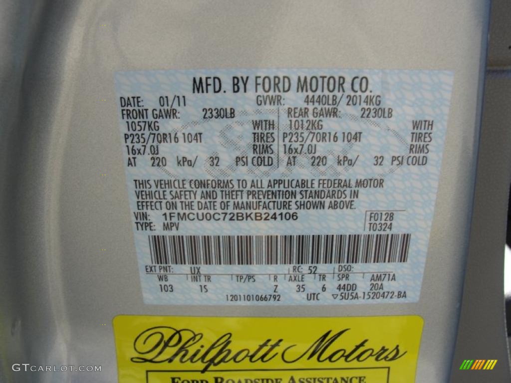 2011 Ford Escape XLS Info Tag Photo #44105289