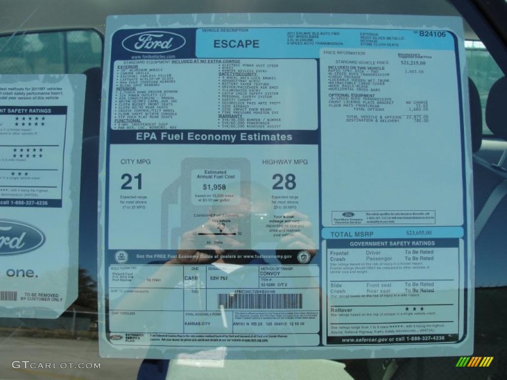 2011 Ford Escape XLS Window Sticker Photo #44105301