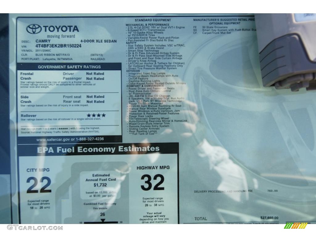 2011 Toyota Camry XLE Window Sticker Photo #44110602