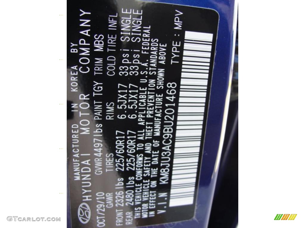 2011 Tucson Color Code TGY for Iris Blue Photo #44110622