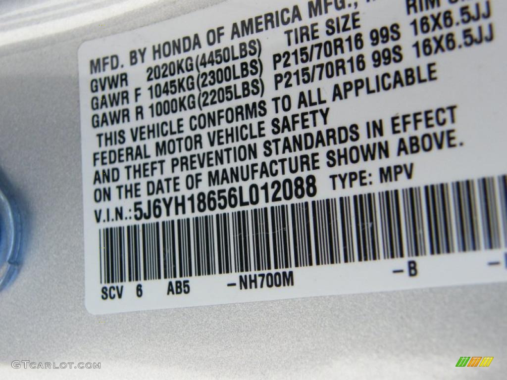 2006 Honda Element EX Color Code Photos