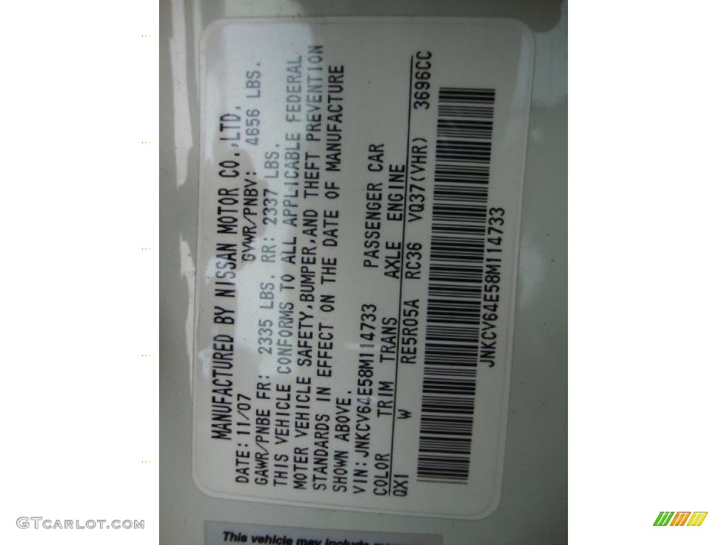 2008 G Color Code QX1 for Ivory Pearl White Photo #44224805