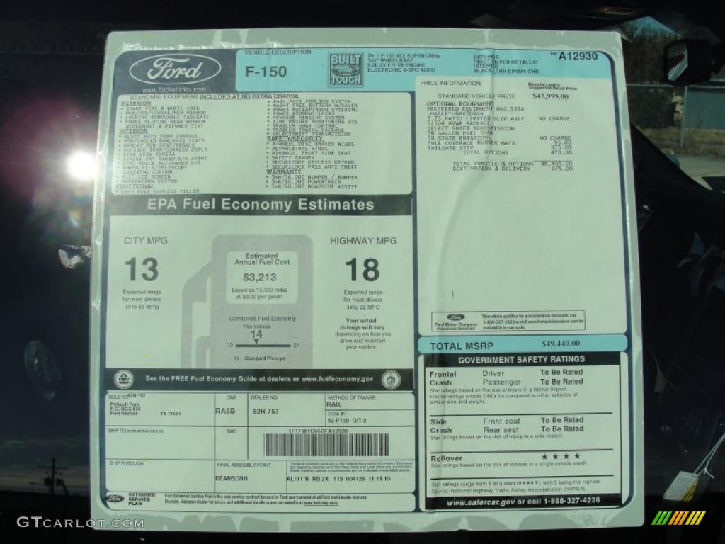 2011 Ford F150 Harley-Davidson SuperCrew Window Sticker Photo #44229831