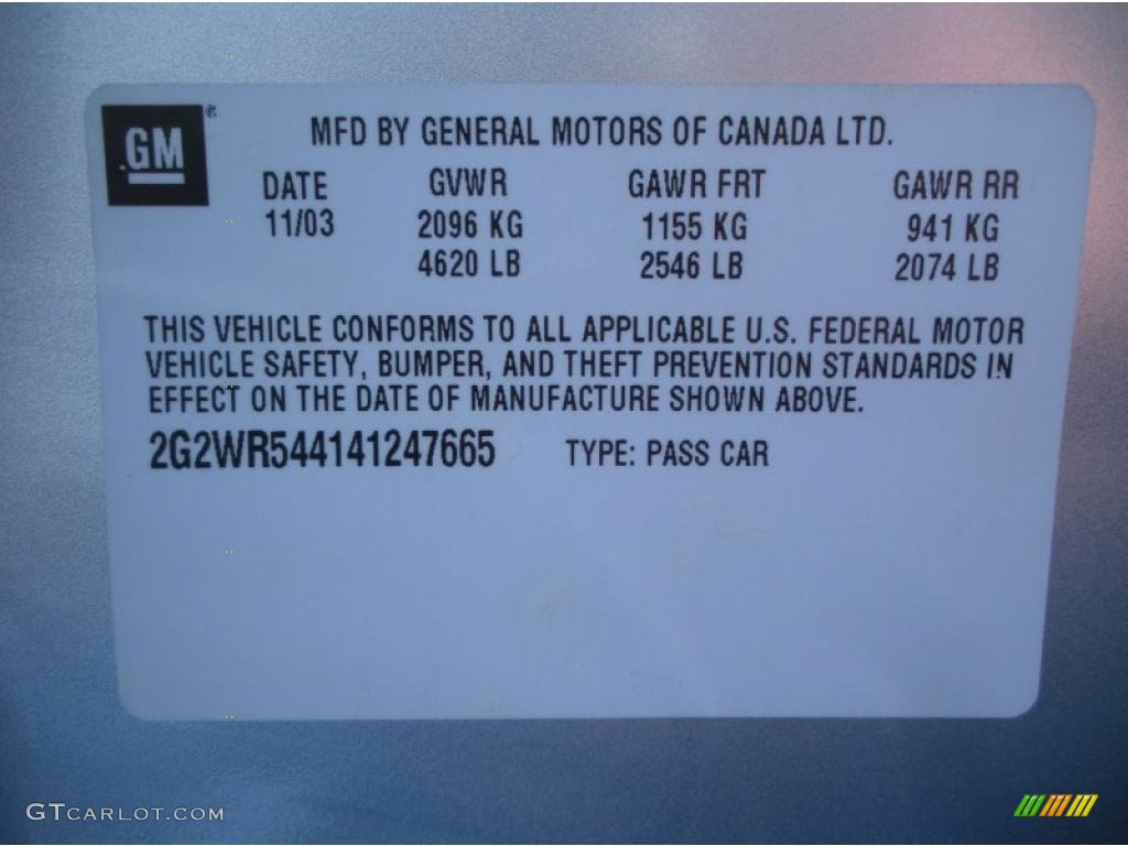 2004 Pontiac Grand Prix GTP Sedan Info Tag Photos