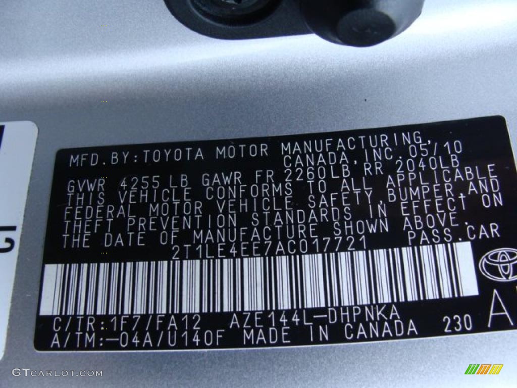 2010 Matrix Color Code 1F7 for Classic Silver Metallic Photo #44246549