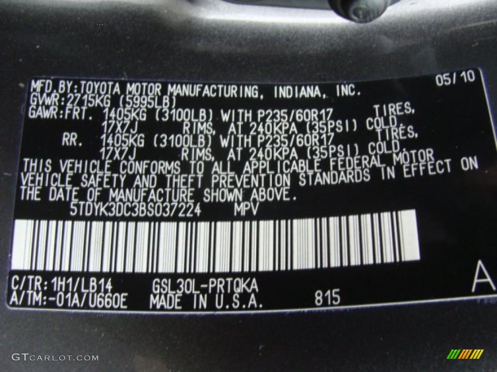 2011 Sienna Color Code 1H1 for Predawn Gray Mica Photo #44247029