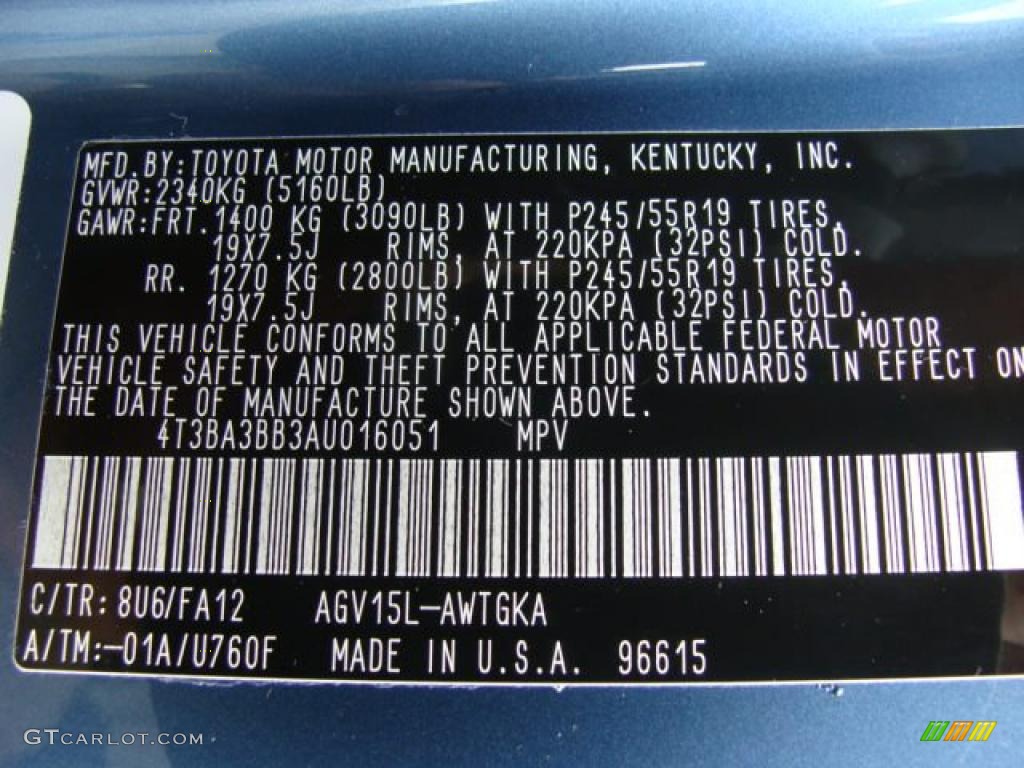 2010 Venza Color Code 8U6 for Tropical Sea Metallic Photo #44248562