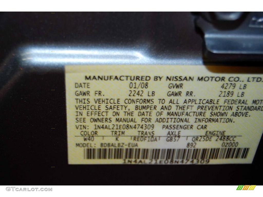 2008 Altima Color Code W40 for Precision Gray Metallic Photo #44256680