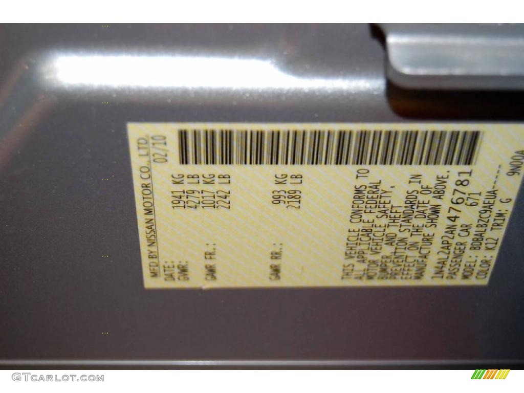 2010 Altima Color Code K12 for Radiant Silver Photo #44257892