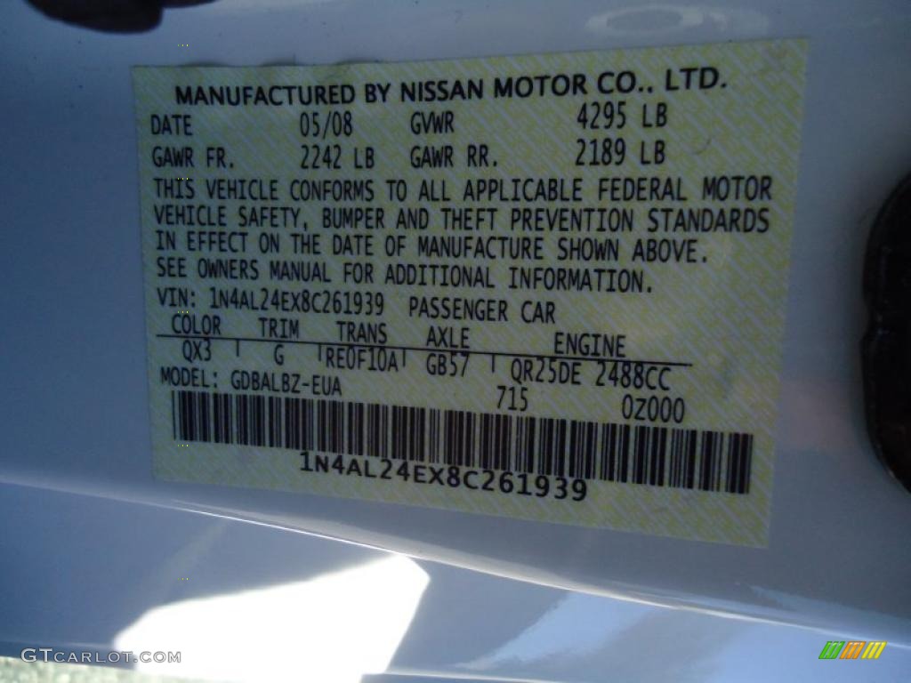 2008 Altima Color Code QX3 for Winter Frost Pearl Photo #44261887