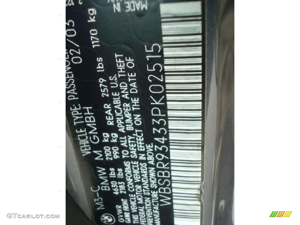 2003 BMW M3 Convertible Info Tag Photo #44262120