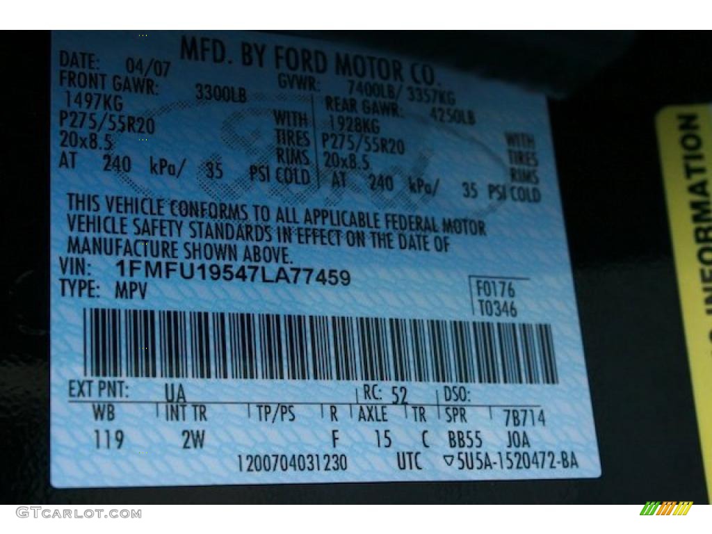 2007 Expedition Color Code UA for Black Photo #44269767