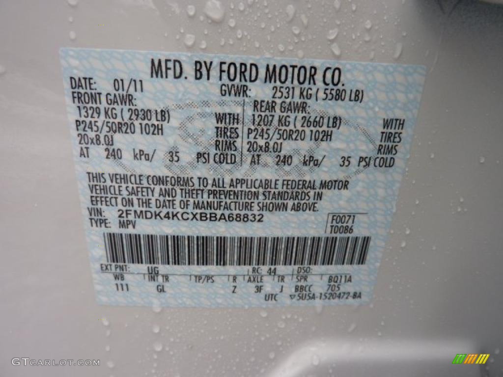 2011 Edge Color Code UG for White Platinum Tri-Coat Photo #44273584