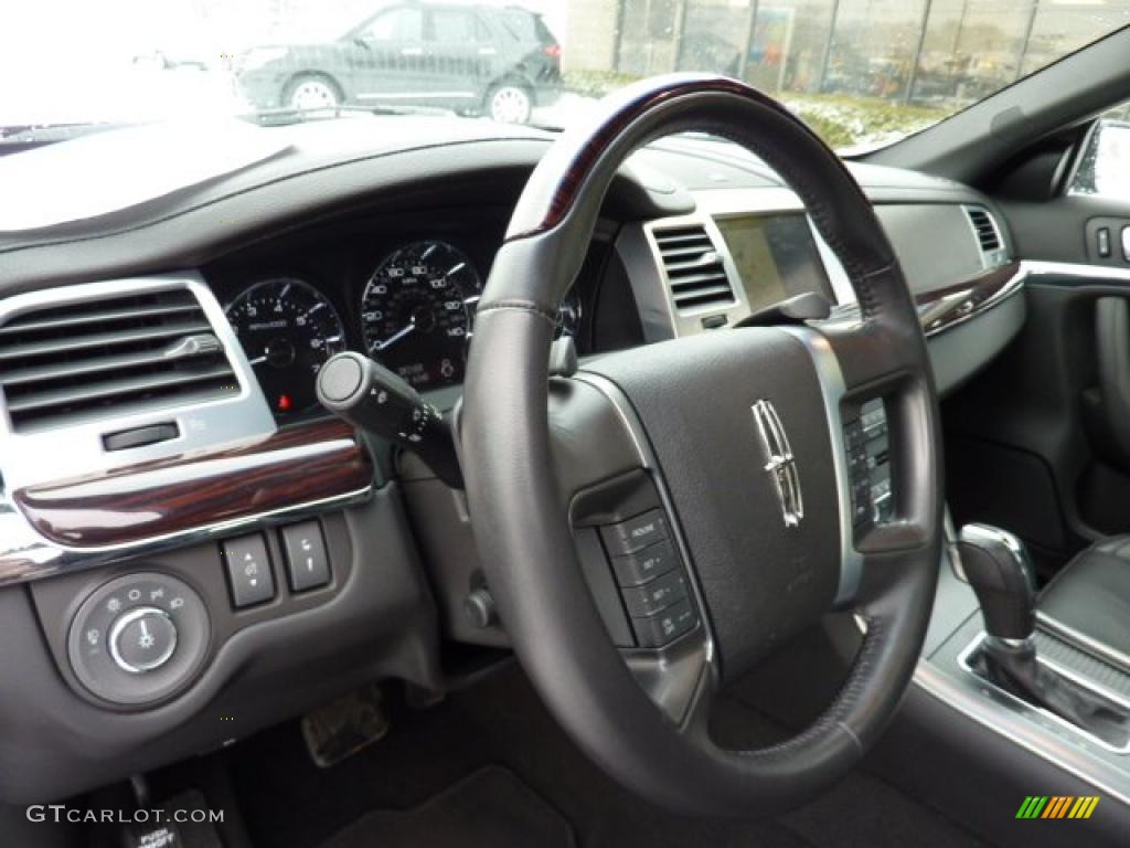 2010 Lincoln MKS AWD Ultimate Package Charcoal Black/Fine Line Ebony Steering Wheel Photo #44275773