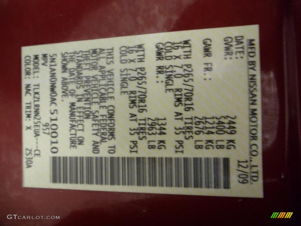 2010 Xterra Color Code NAC for Red Brick Metallic Photo #44283326