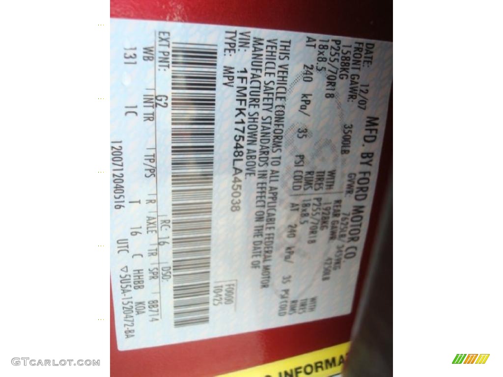 2008 Expedition Color Code G2 for Redfire Metallic Photo #44290252