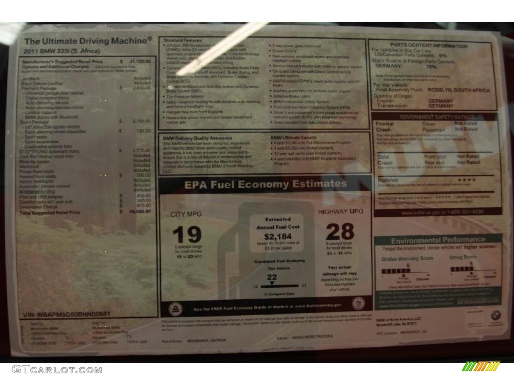 2011 BMW 3 Series 335i Sedan Window Sticker Photo #44303555