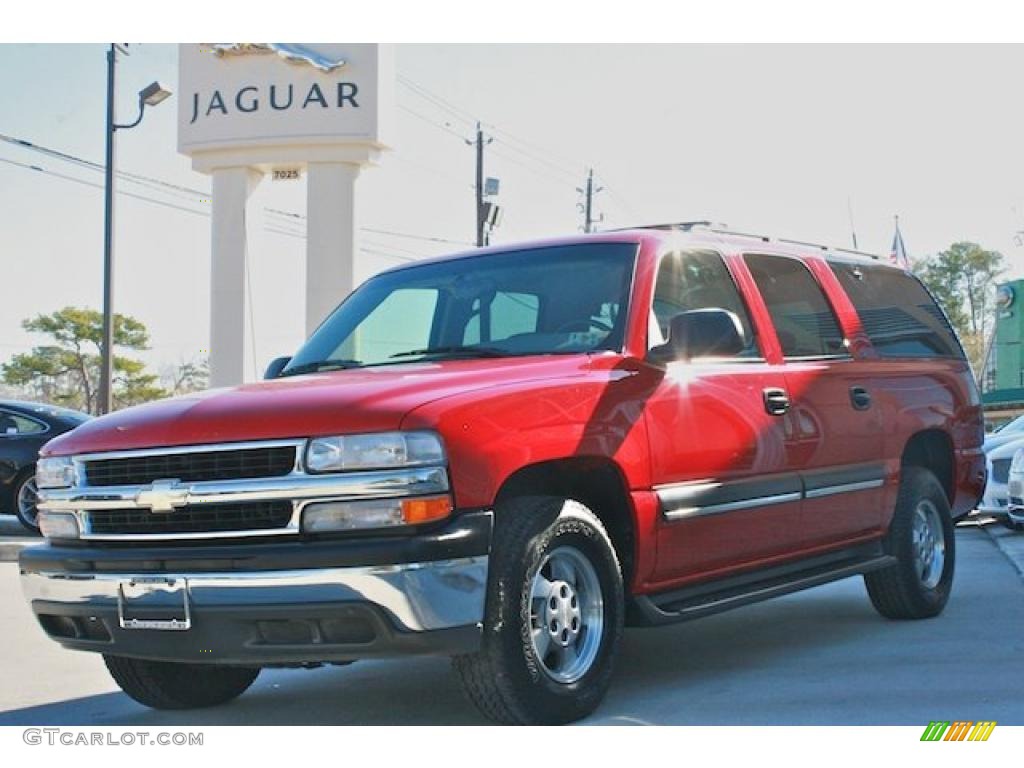 2001 Suburban 1500 LT - Victory Red / Tan photo #2