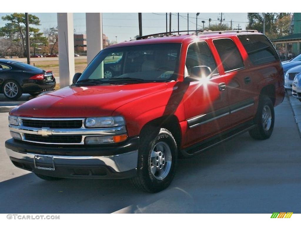 2001 Suburban 1500 LT - Victory Red / Tan photo #7