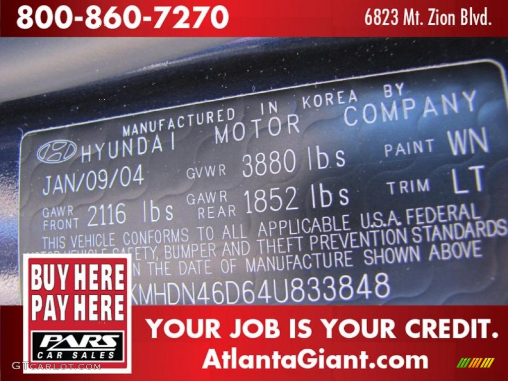 2004 Elantra GLS Sedan - Moonlit Blue / Gray photo #12