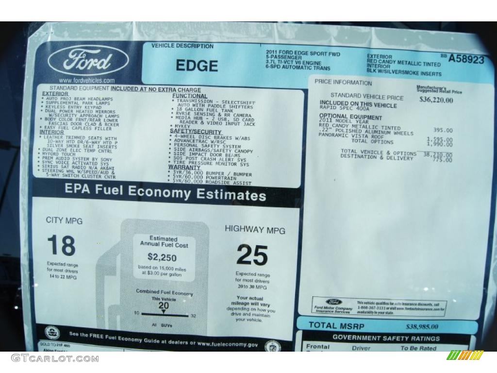 2011 Ford Edge Sport Window Sticker Photo #44369764