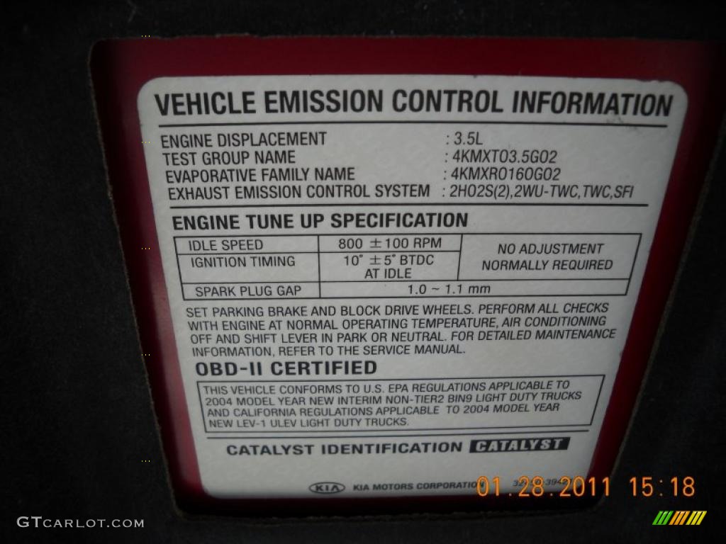 2004 Kia Sorento EX Info Tag Photo #44388841