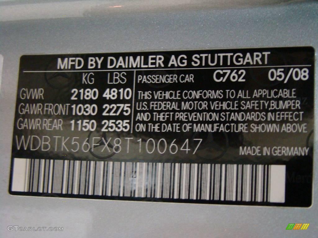 2008 CLK Color Code 762 for Diamond Silver Metallic Photo #4441601