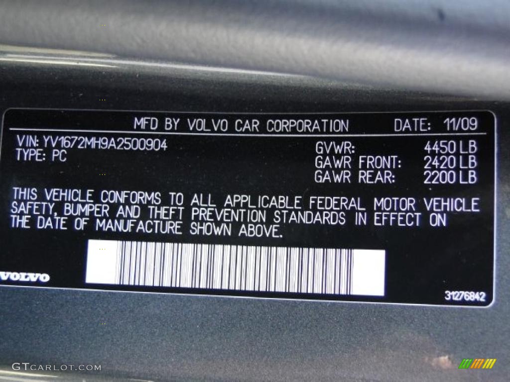 2010 Volvo S40 T5 AWD R-Design Info Tag Photos