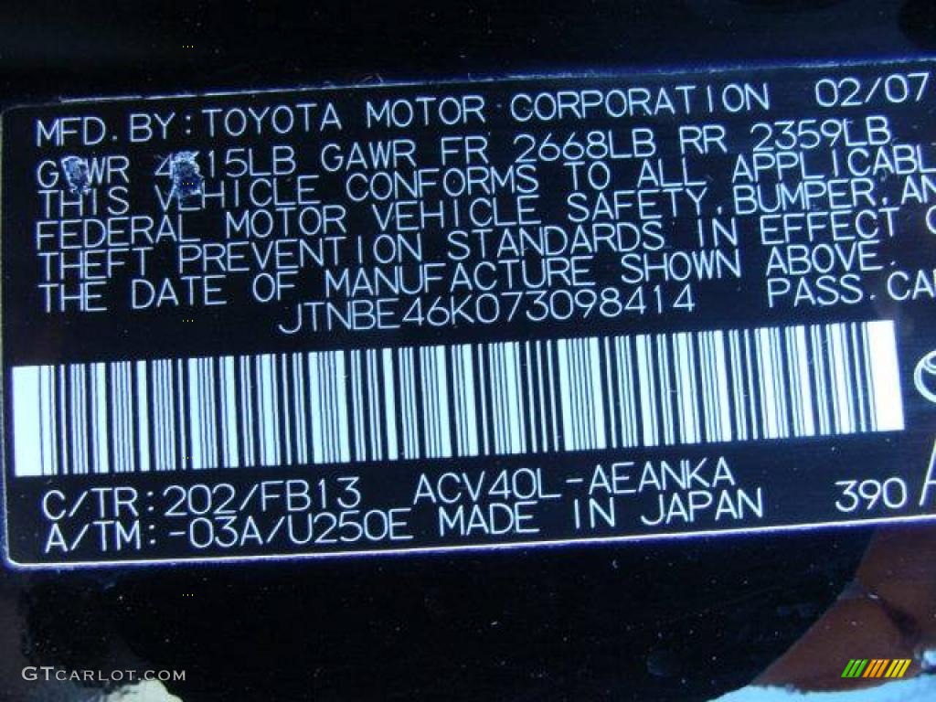 2007 Camry LE - Black / Ash photo #15