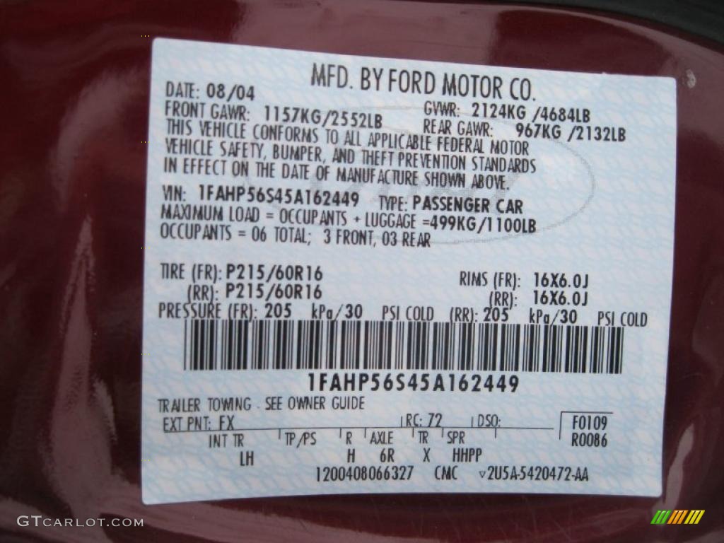 2005 Taurus Color Code FX for Merlot Pearl Clearcoat Photo #44505887