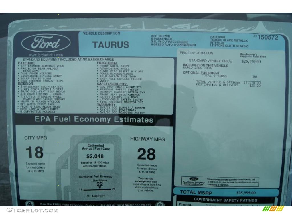 2011 Ford Taurus SE Window Sticker Photo #44523135