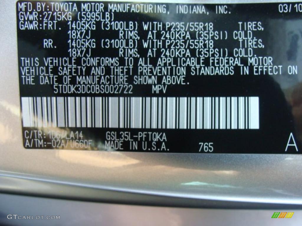 2011 Sienna Color Code 1D6 for Silver Sky Metallic Photo #44533869
