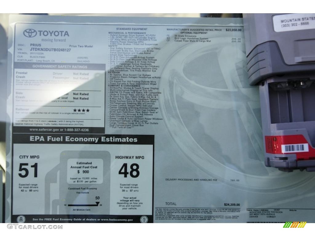 2011 Toyota Prius Hybrid II Window Sticker Photo #44555921