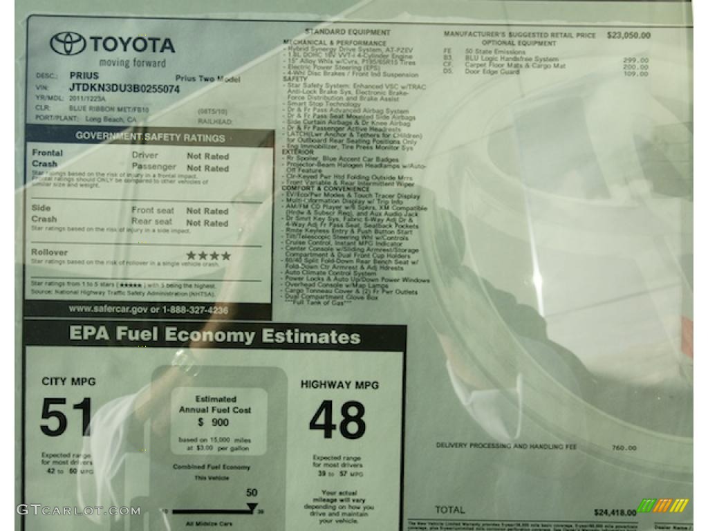 2011 Toyota Prius Hybrid II Window Sticker Photo #44556181