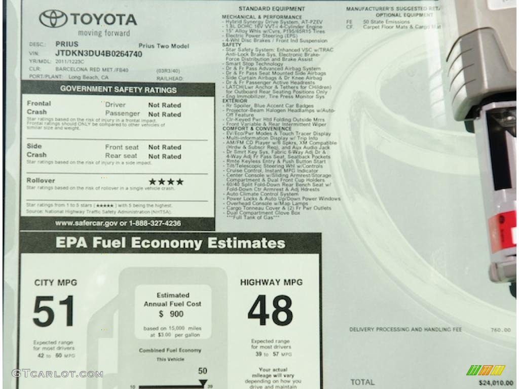 2011 Toyota Prius Hybrid II Window Sticker Photo #44556321