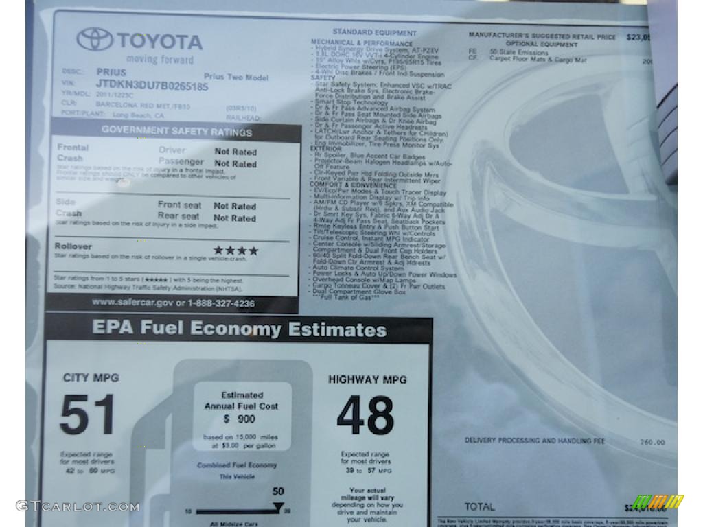 2011 Toyota Prius Hybrid II Window Sticker Photo #44556465