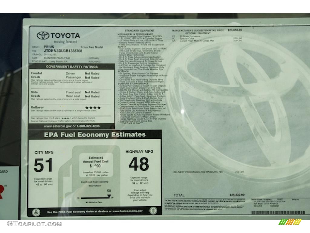 2011 Toyota Prius Hybrid II Window Sticker Photo #44556617