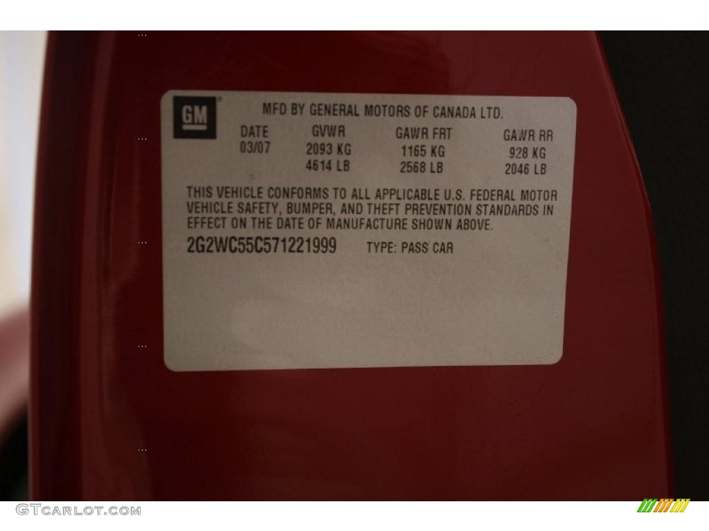 2007 Pontiac Grand Prix GXP Sedan Info Tag Photo #44563449