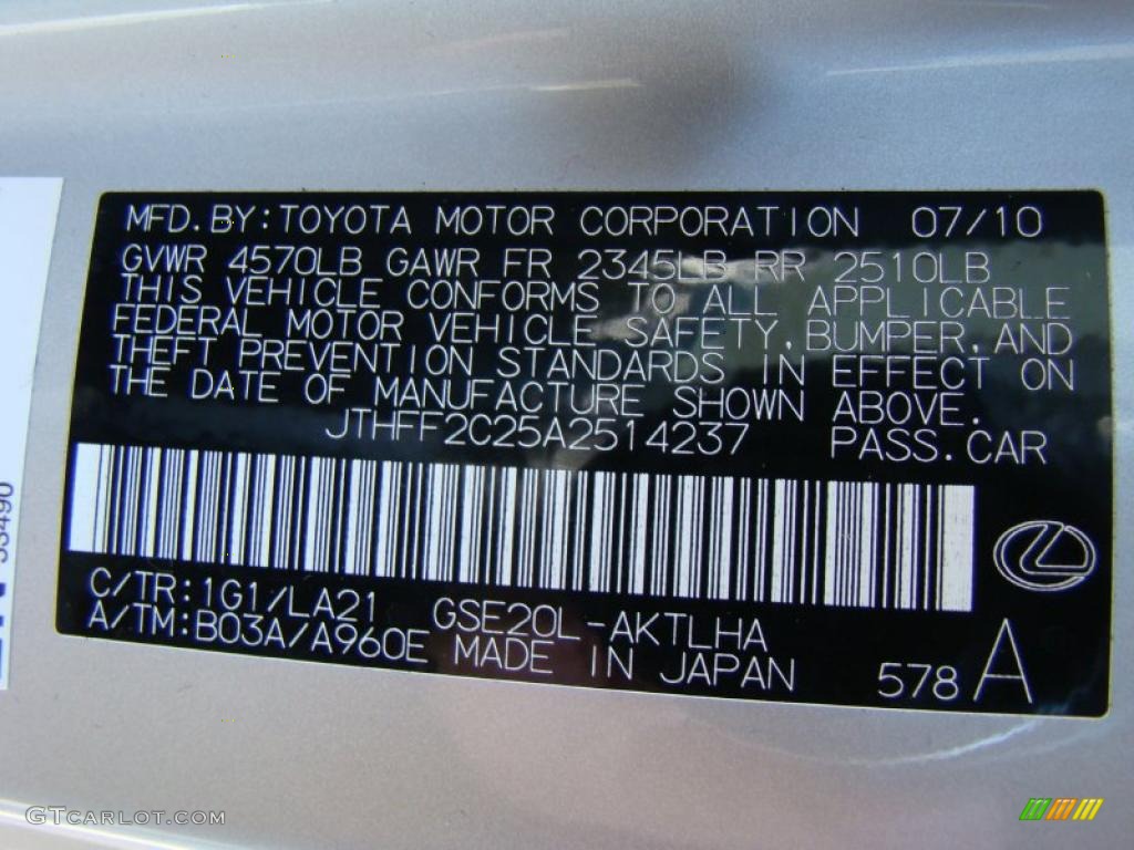2010 IS Color Code 1G1 for Tungsten Silver Pearl Photo #44591279