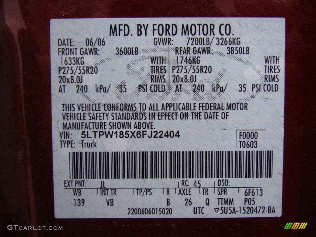 2006 Mark LT Color Code JL for Dark Toreador Red Metallic Photo #44596253