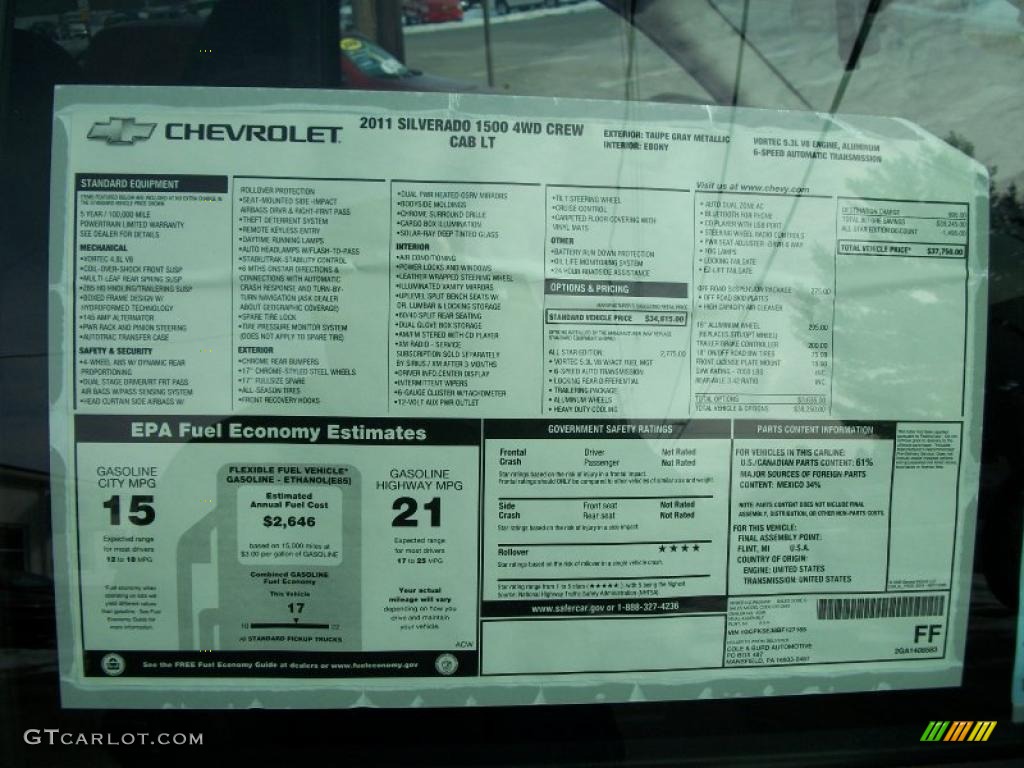 2011 Chevrolet Silverado 1500 LT Crew Cab 4x4 Window Sticker Photo #44601156