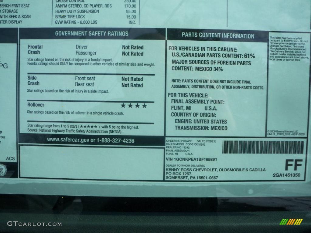 2011 Chevrolet Silverado 1500 Regular Cab 4x4 Window Sticker Photo #44602248