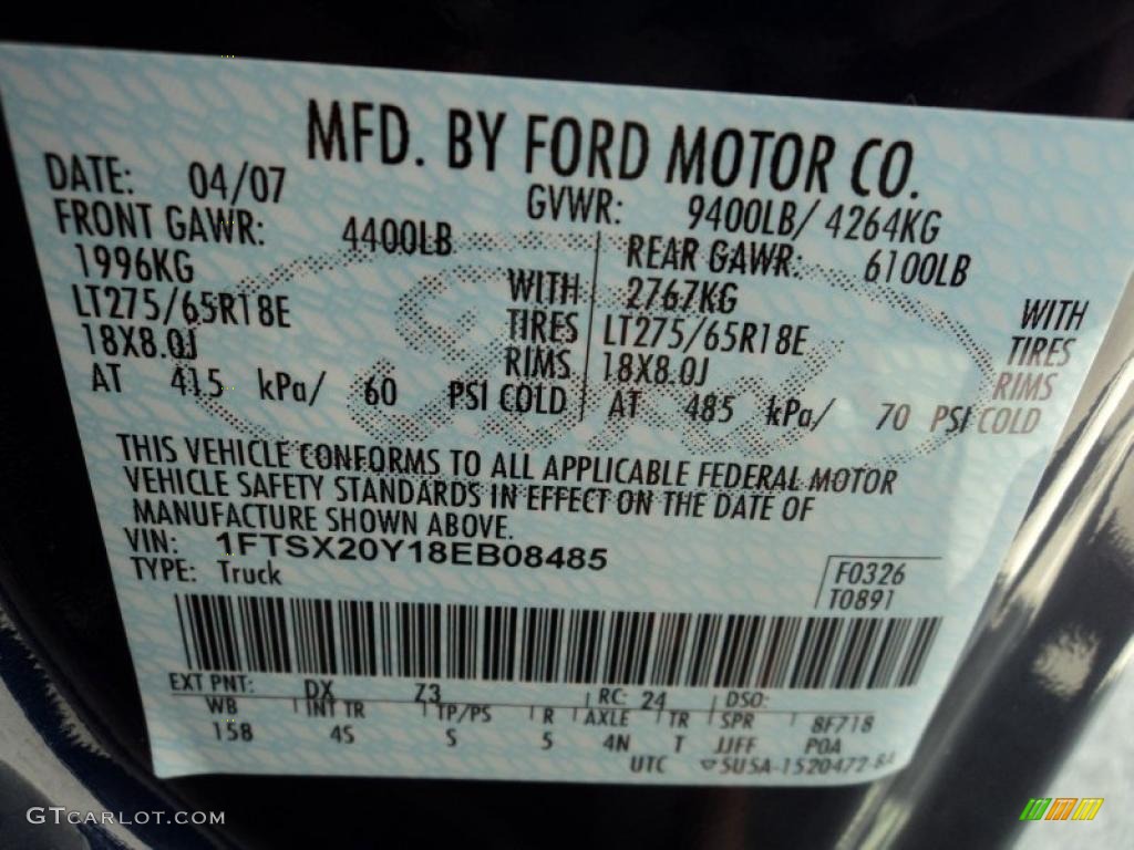 2008 Ford F250 Super Duty Lariat SuperCab Color Code Photos
