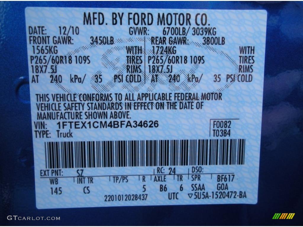 2011 F150 Color Code SZ for Blue Flame Metallic Photo #44633466