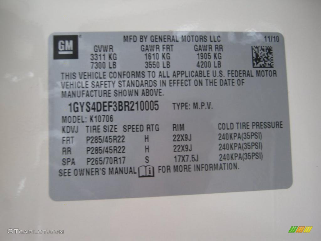 2011 Cadillac Escalade Platinum AWD Info Tag Photos