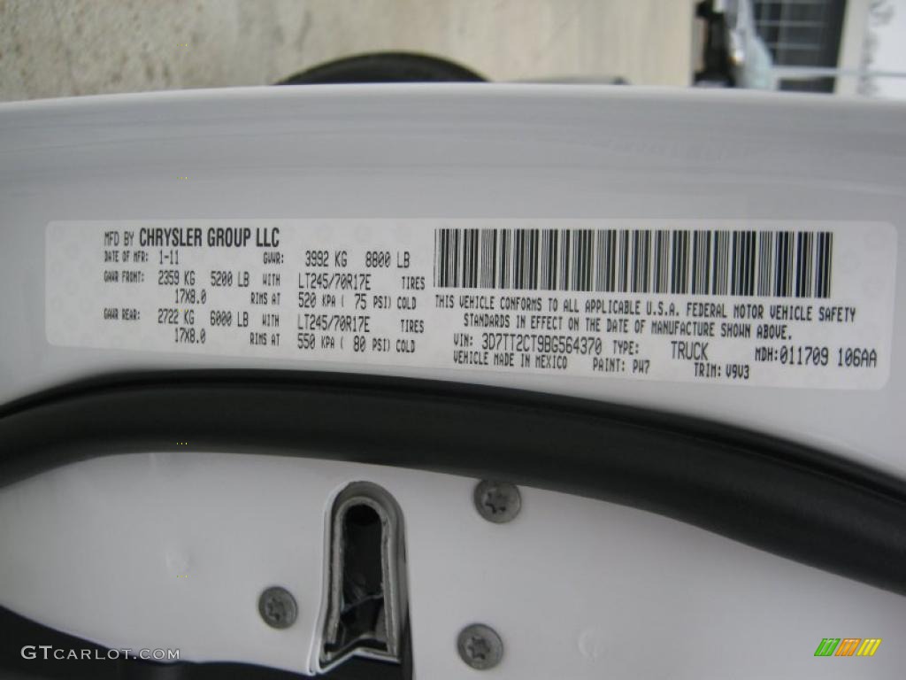 2011 Ram 2500 HD Color Code PW7 for Bright White Photo #44634190